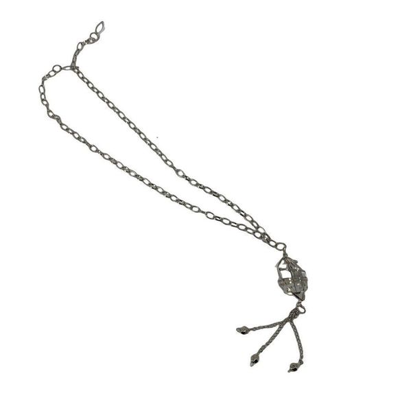 Silver Necklace Fashion Clear Crystal Stone 27" Bold Statement 0257 Pendant - Picture 7 of 9